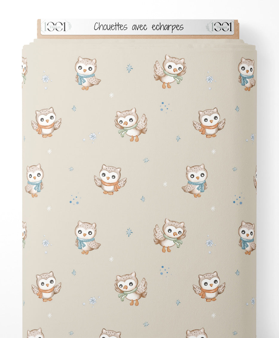 Tissu - Chouettes avec écharpes