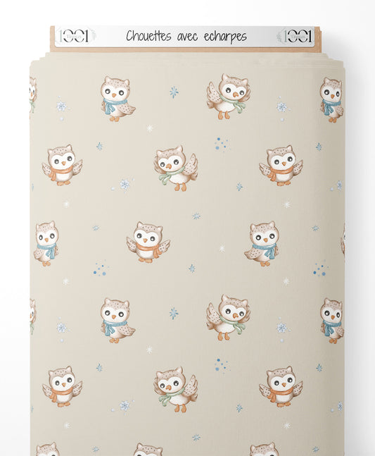 Tissu - Chouettes avec écharpes