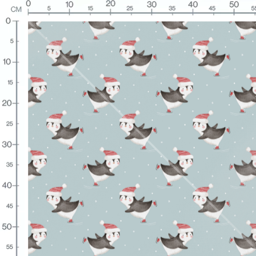 Tissu - Pingouins patinant chapeaux rouges