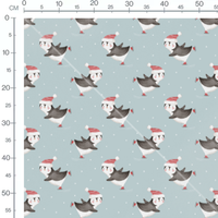 Tissu - Pingouins patinant chapeaux rouges