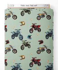 Tissu - Motos vives sur fond vert