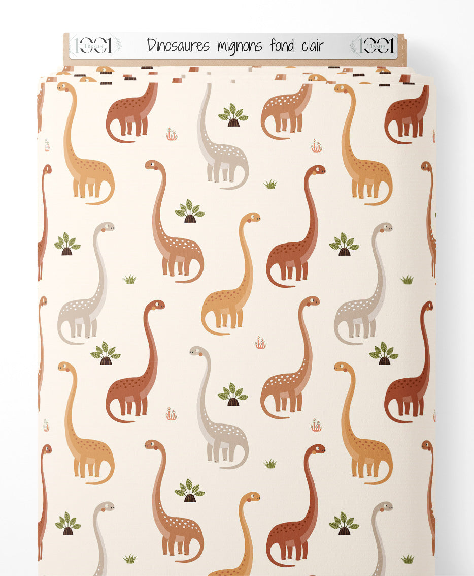 Tissu - Dinosaures mignons sur fond clair
