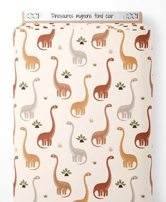 Tissu - Dinosaures mignons sur fond clair