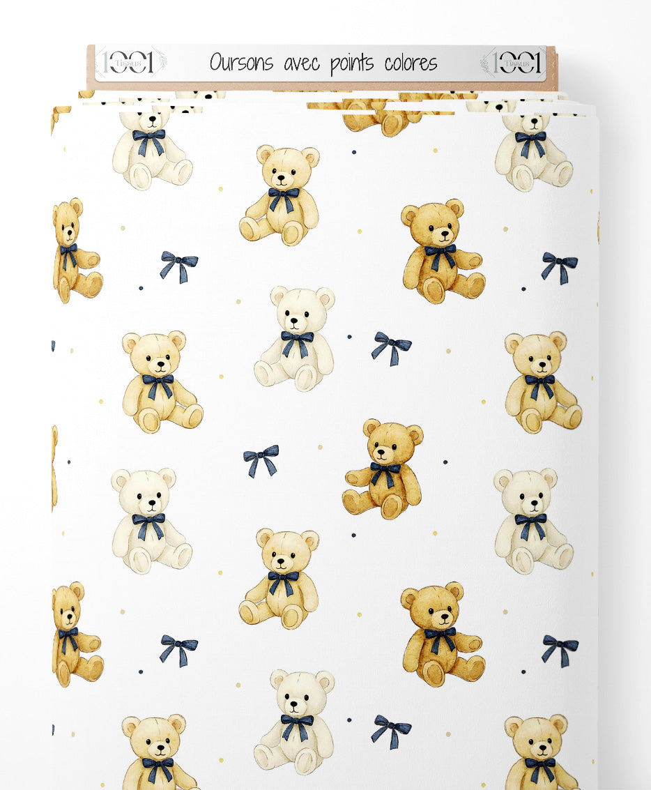 Tissu - Oursons avec points colorés