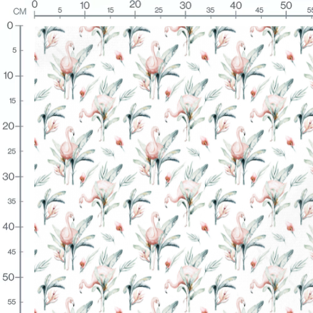 Tissu - Flamants et feuillages aquarelle
