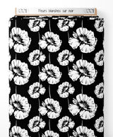 Tissu - Fleurs blanches sur noir