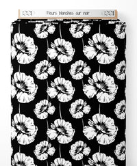 Tissu - Fleurs blanches sur noir
