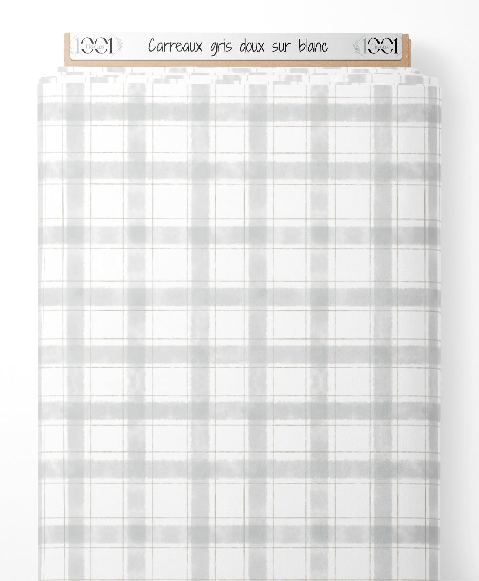 Tissu - Carreaux gris doux sur blanc