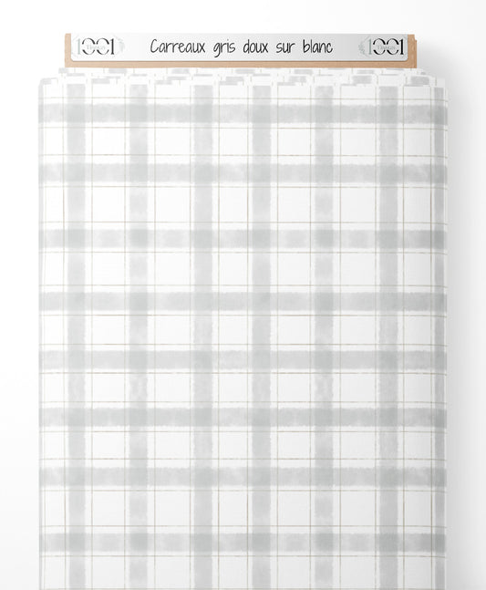 Tissu - Carreaux gris doux sur blanc