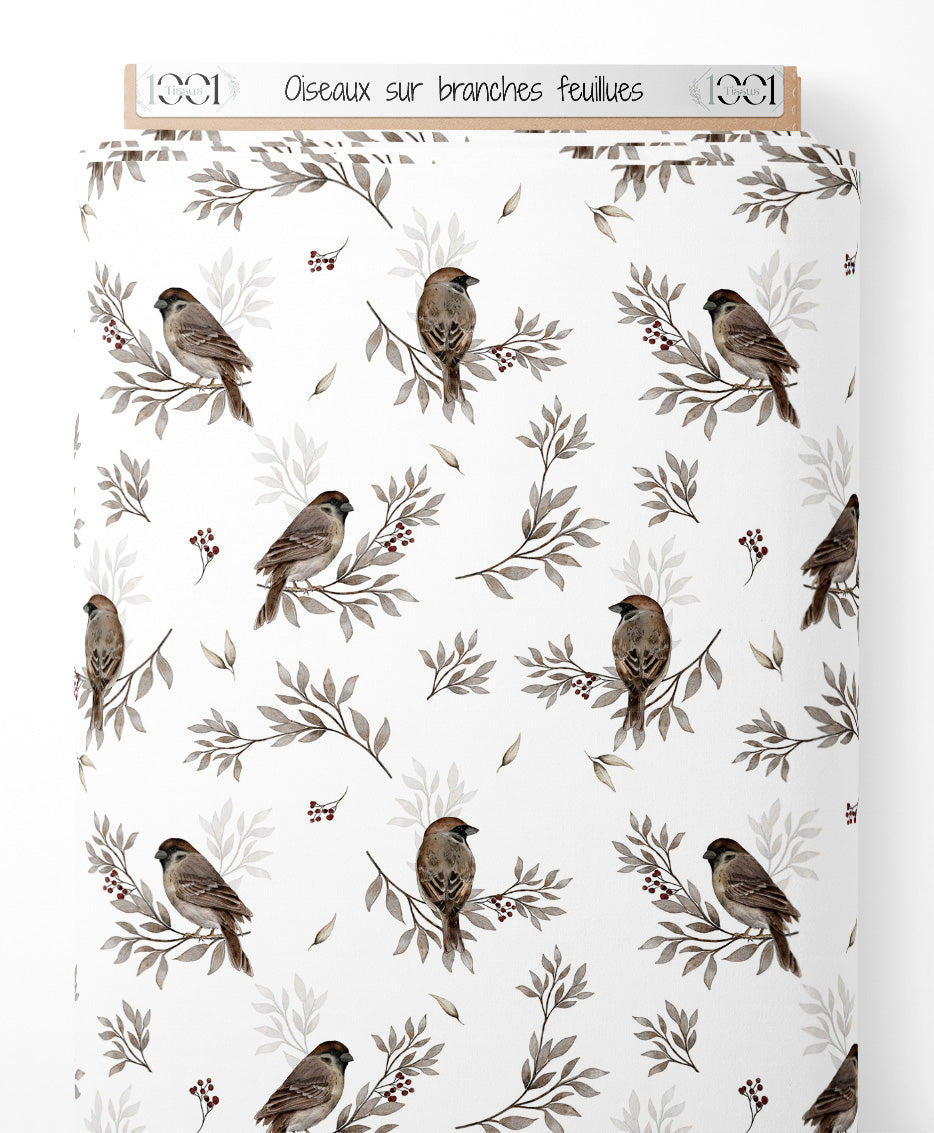 Tissu - Oiseaux sur branches feuillues