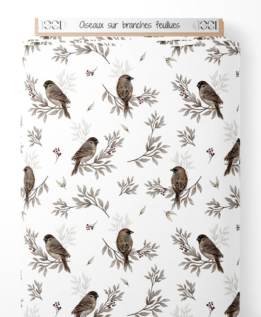 Tissu - Oiseaux sur branches feuillues