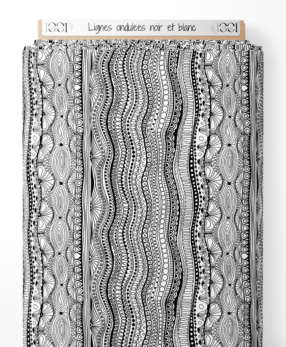 Tissu - Lignes ondulées noir et blanc