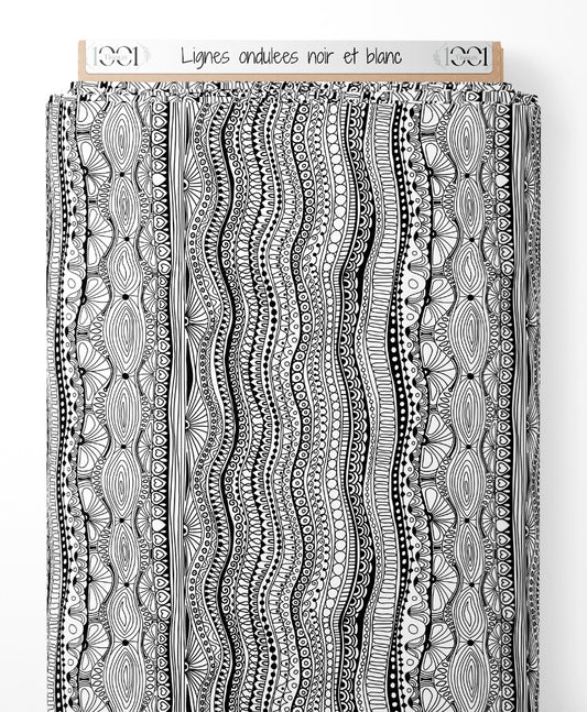 Tissu - Lignes ondulées noir et blanc