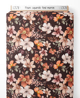 Tissu - Fleurs aquarelle fond marron