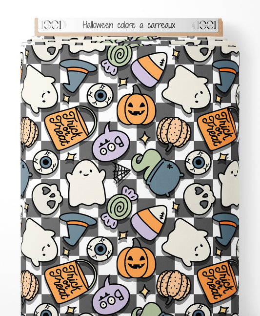 Tissu - Halloween coloré à carreaux