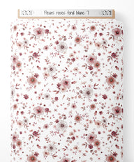 Tissu - Fleurs roses sur fond blanc 7