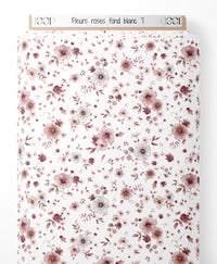 Tissu - Fleurs roses sur fond blanc 7