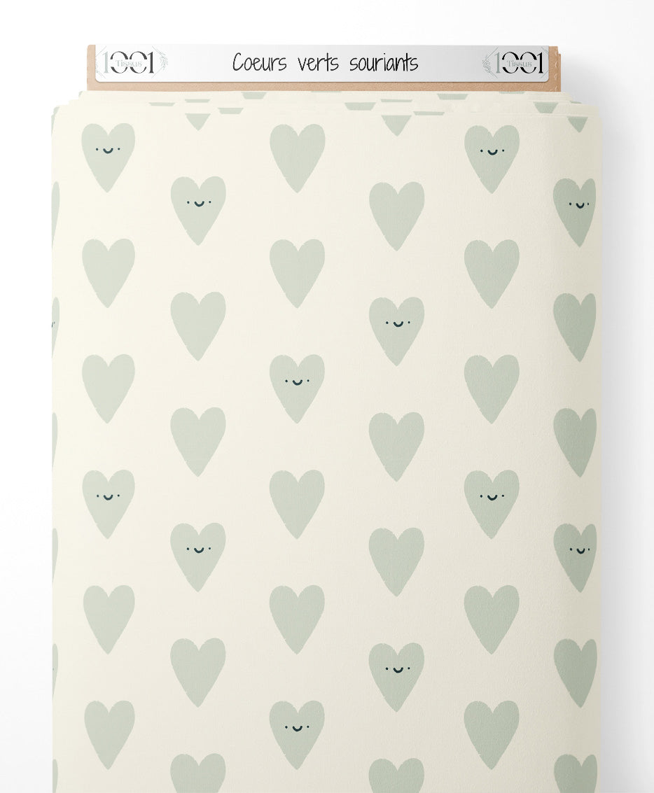 Tissu - Cœurs verts souriants