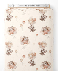 Tissu - Oursons gris et ballons pastel