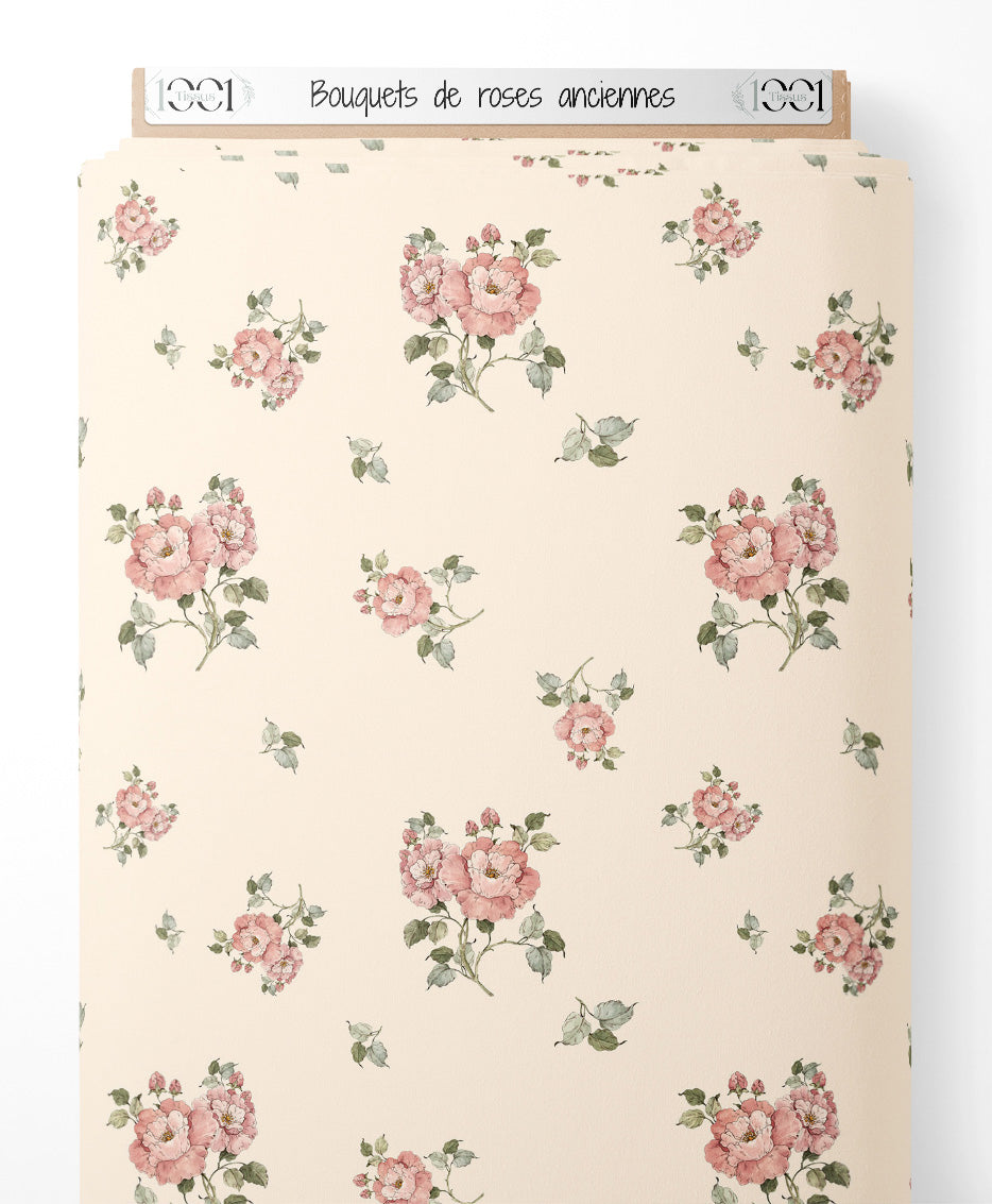 Tissu - Bouquets de roses anciennes