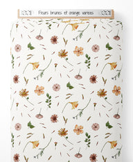 Tissu - Fleurs brunes et orange variées