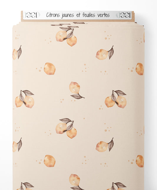 Tissu - Citrons jaunes et feuilles vertes