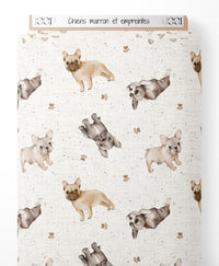 Tissu - Chiens marron et empreintes