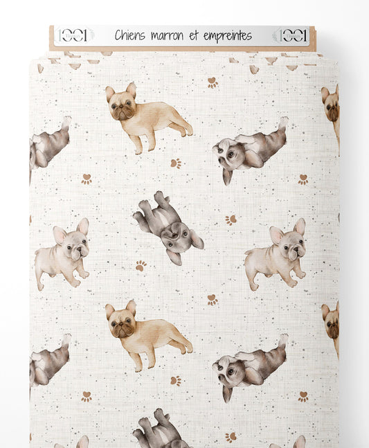 Tissu - Chiens marron et empreintes