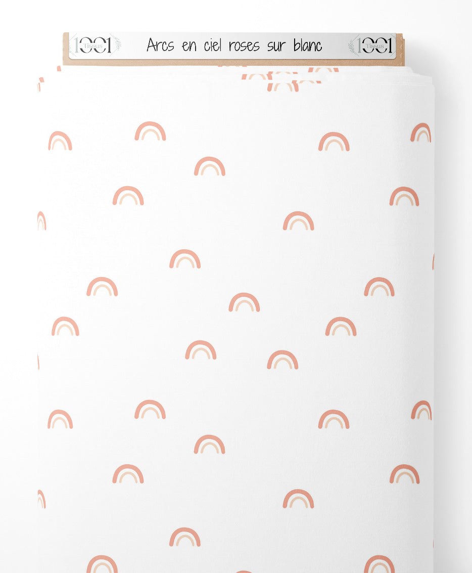 Tissu - Arcs-en-ciel roses sur blanc