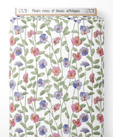 Tissu - Fleurs roses et bleues artistiques