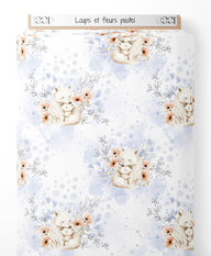 Tissu - Loups et fleurs pastel