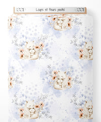 Tissu - Loups et fleurs pastel