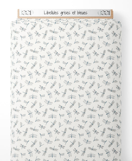 Tissu - Libellules grises et bleues