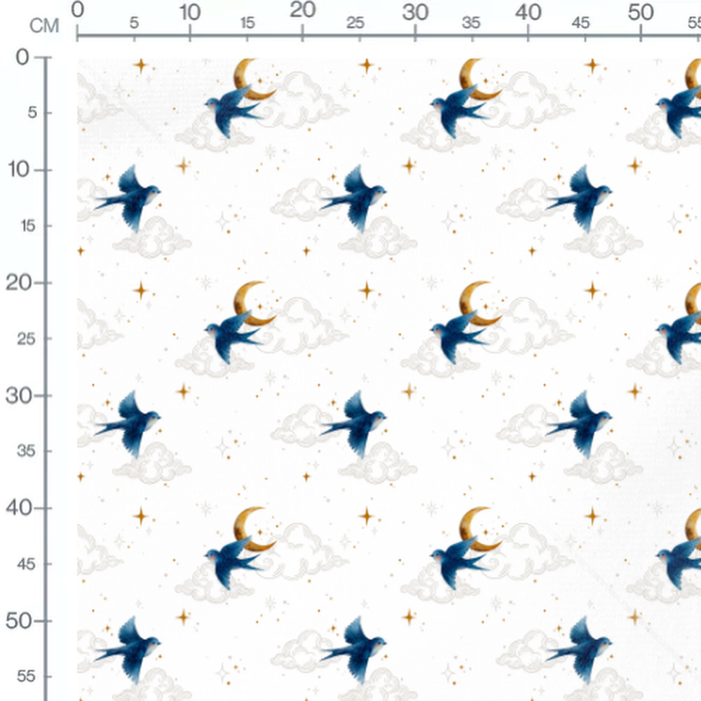 Tissu - Oiseaux bleus et lune