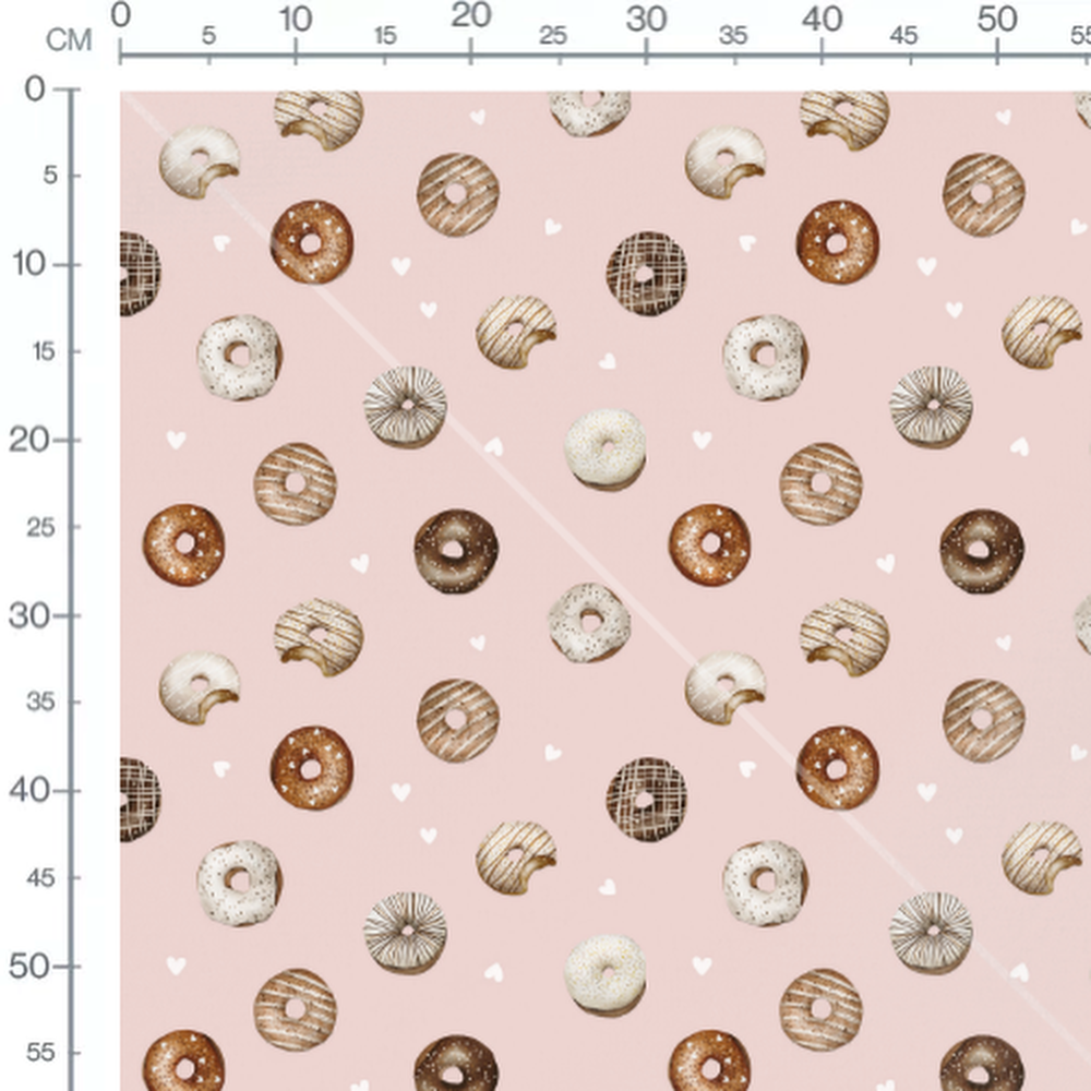 Tissu - Donuts et cœurs roses