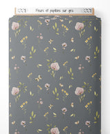 Tissu - Fleurs et papillons sur gris