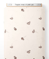 Tissu - Pingouins bruns et points gris