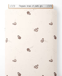 Tissu - Pingouins bruns et points gris