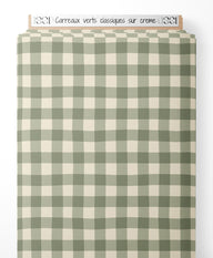 Tissu - Carreaux verts classiques sur crème