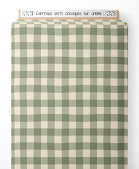 Tissu - Carreaux verts classiques sur crème