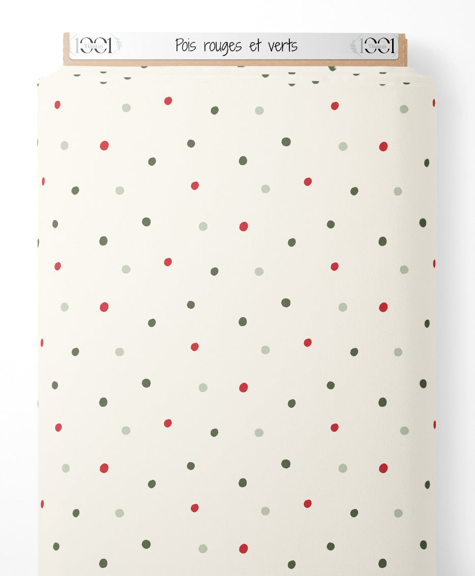 Tissu - Pois rouges et verts