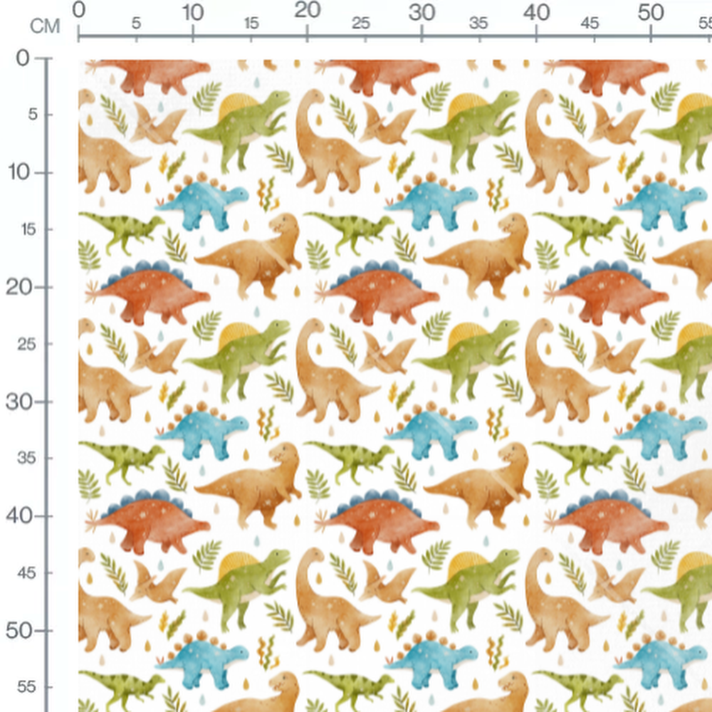 Tissu - Dinosaures colorés et feuilles