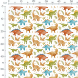 Tissu - Dinosaures colorés et feuilles