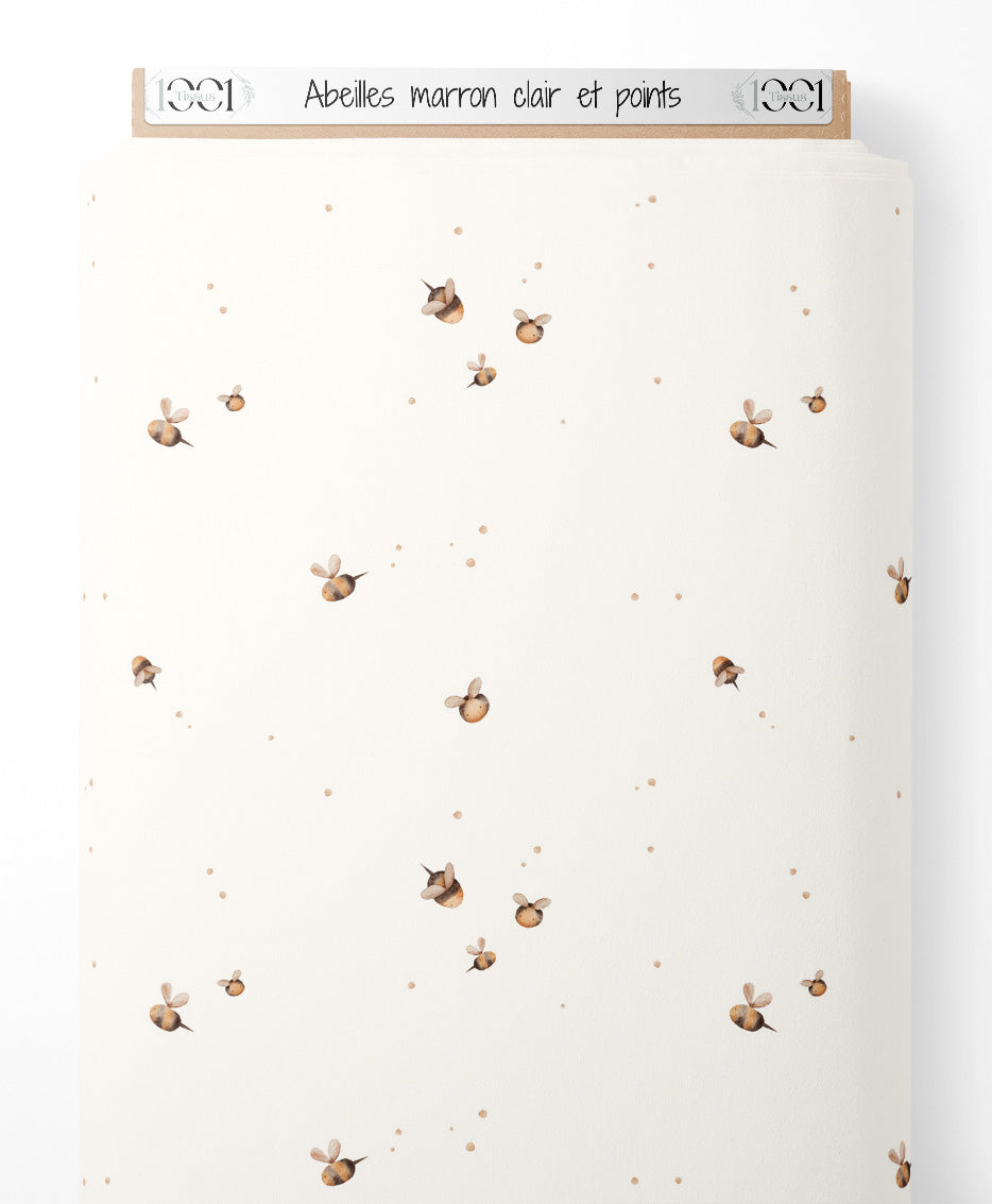 Tissu - Abeilles marron clair et points
