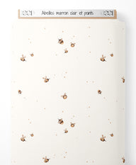 Tissu - Abeilles marron clair et points