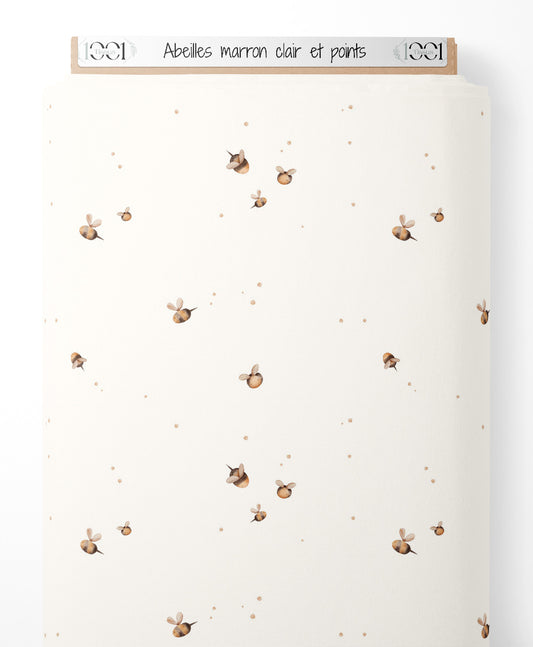 Tissu - Abeilles marron clair et points