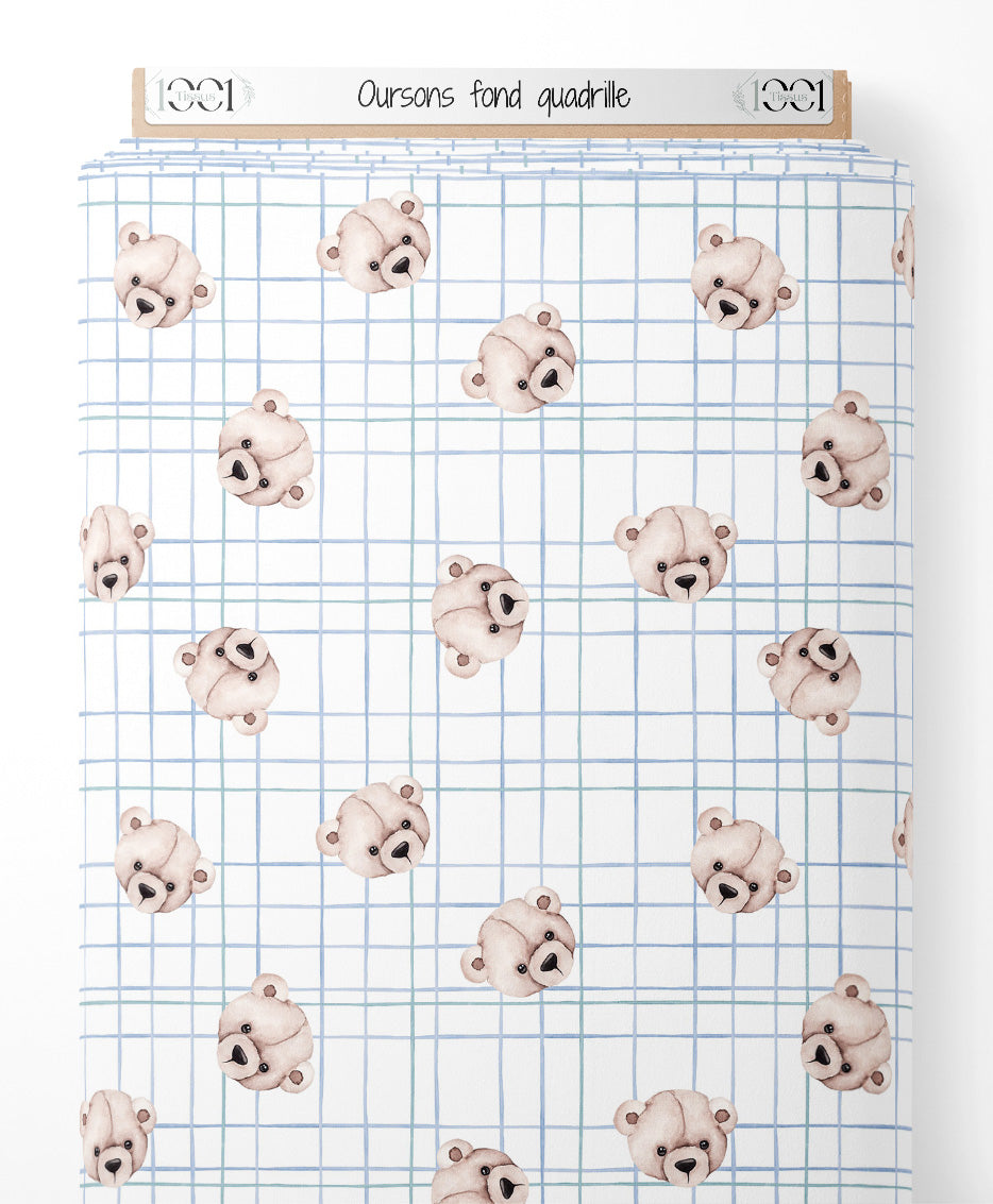 Tissu - Oursons sur fond quadrillé
