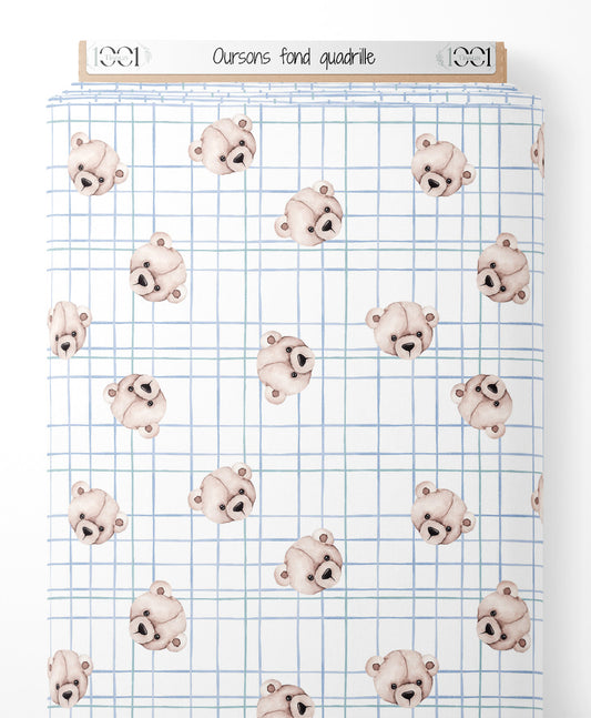 Tissu - Oursons sur fond quadrillé