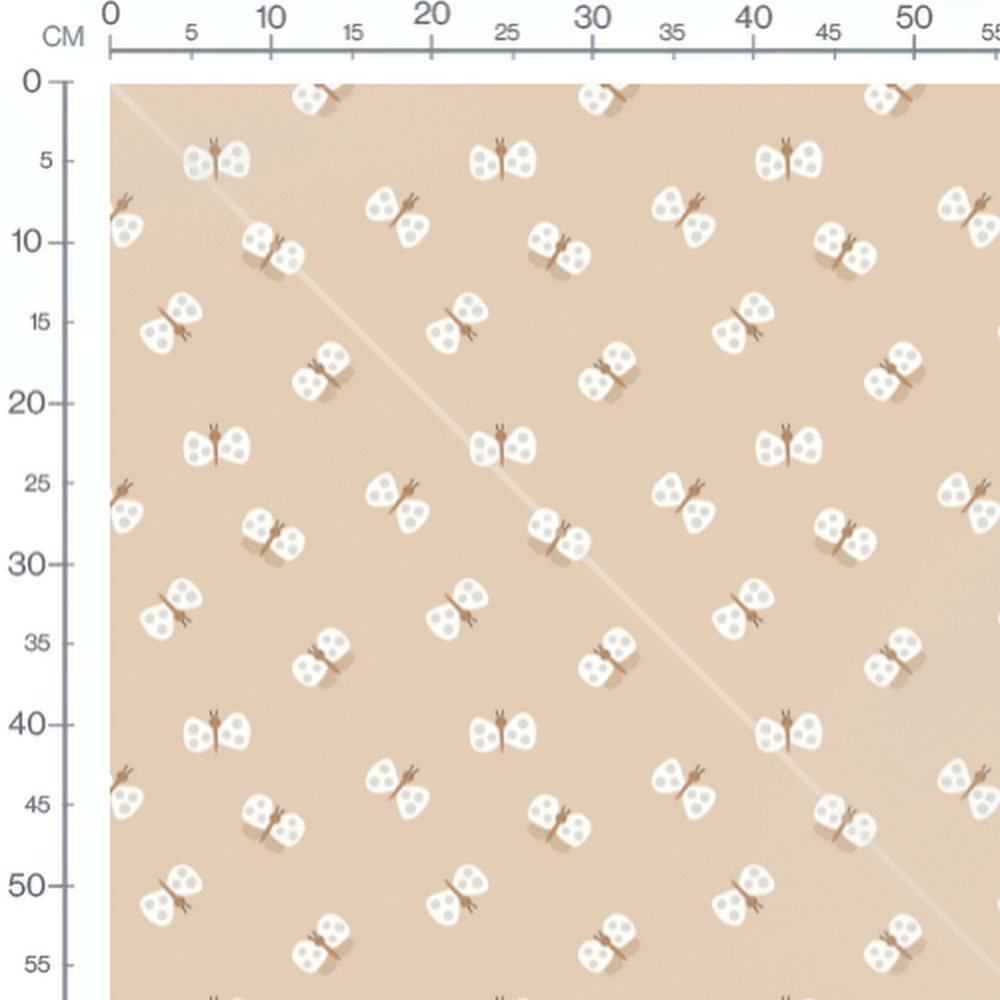 Tissu - Papillons blancs sur beige
