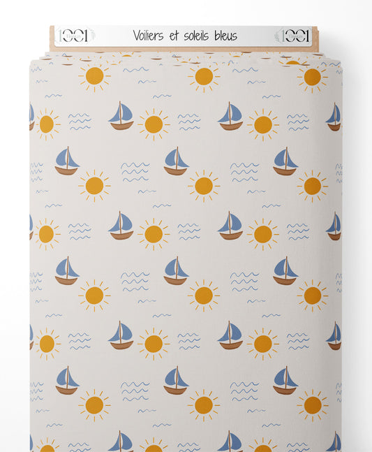 Tissu - Voiliers et soleils bleus